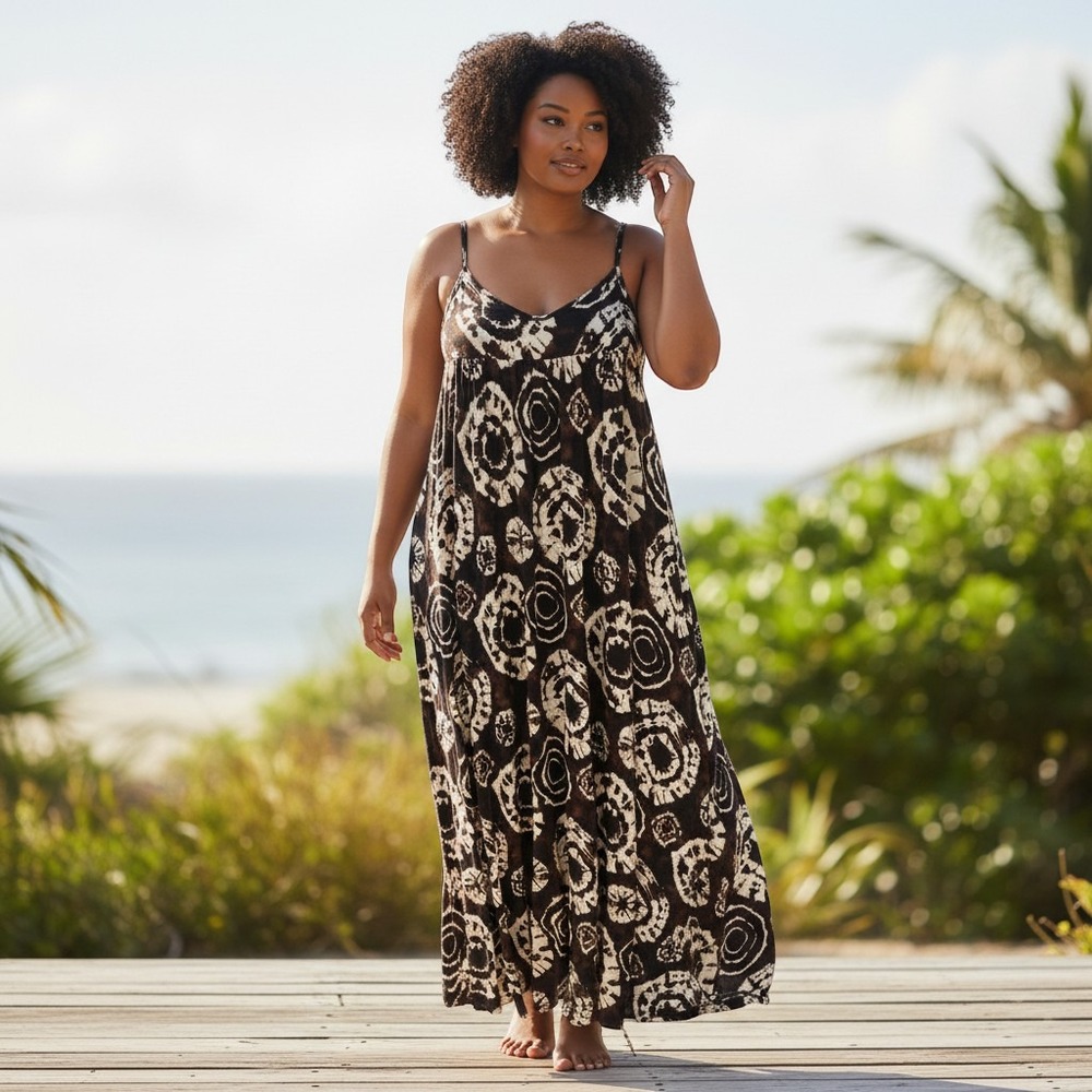 Tiana B. Brown & Cream Patterned Maxi Dress